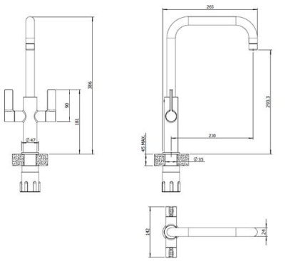 Alpina Twin Handle Water Saving Kitchen Mixer - Brushed Nickel